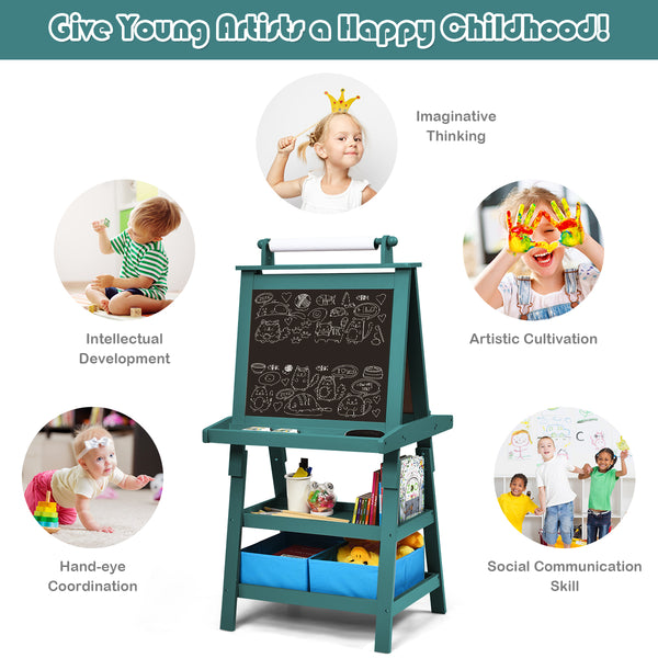 3 in 1 Double-Sided Storage Art Easel - Height-Adjustable for Toddlers & Kids