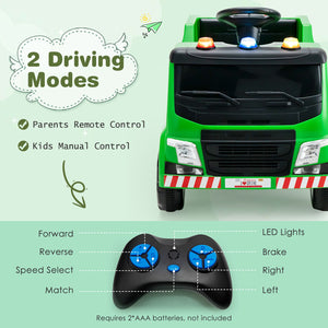 12V Kids Ride-on  Garbage Truck with Warning Lights and 6 Recycling Accessories