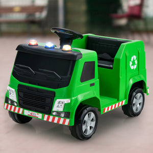12V Kids Ride-on  Garbage Truck with Warning Lights and 6 Recycling Accessories