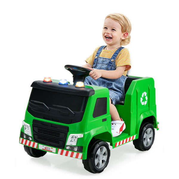 12V Kids Ride-on  Garbage Truck with Warning Lights and 6 Recycling Accessories