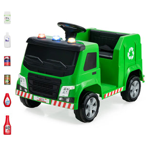 12V Kids Ride-on  Garbage Truck with Warning Lights and 6 Recycling Accessories