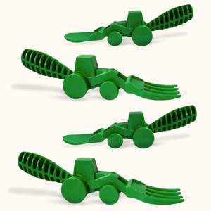 Tractor utensils set for babies, 2 pack, perfect for feeding and nursing, shown from angle 2.