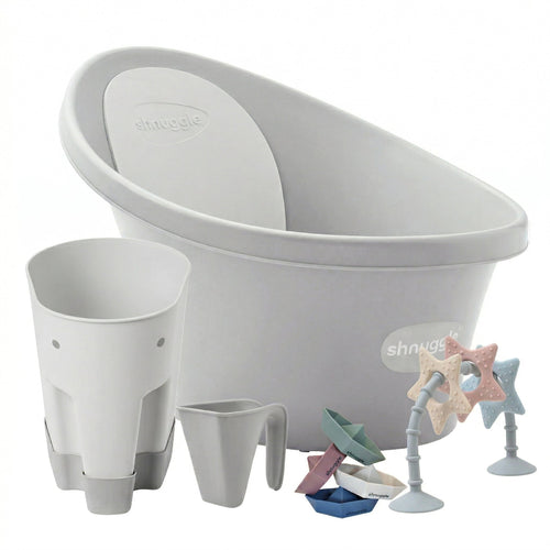 Shnuggle Newborn Bundle: Baby Bath & Accessories Bundle - 5-Piece Set | Cozy Support, Easy Cleanup & Sensory Fun