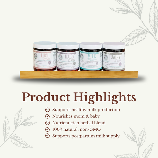 Lush Leche lactation support product, angle 3 view, promoting healthy breastfeeding for new mothers.