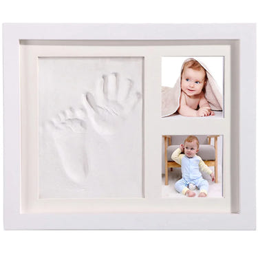 Wooden frame with DIY kit for souvenir footprints in clay