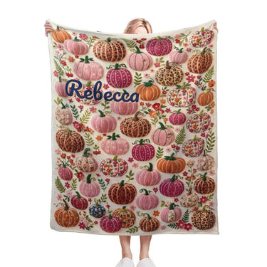 Personalized Halloween Pumpkin Blanket – Custom Name Cozy Fleece Throw for Kids & Adults