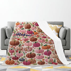 Personalized Halloween Pumpkin Blanket – Custom Name Cozy Fleece Throw for Kids & Adults