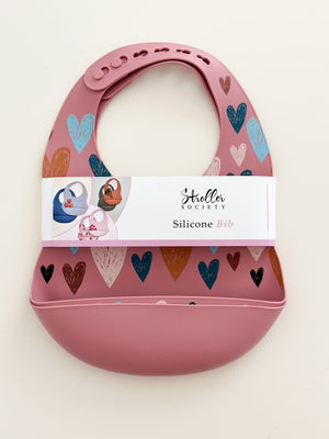 Silicone Bibs - Hearts and Dusty Rose