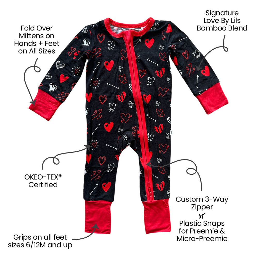 Heart Doodles Red Bamboo Convertible Footie (2T-4T)