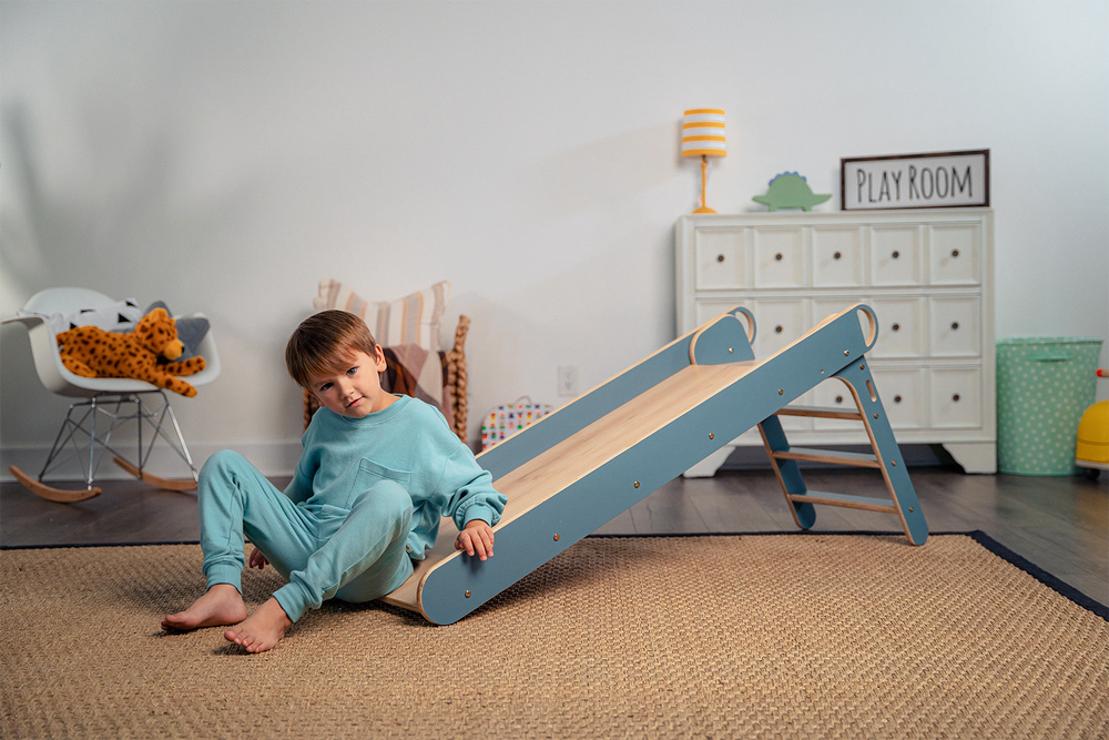 Holland Wooden Folding Slide for indoor playtime fun, perfect for toddlers and small spaces.