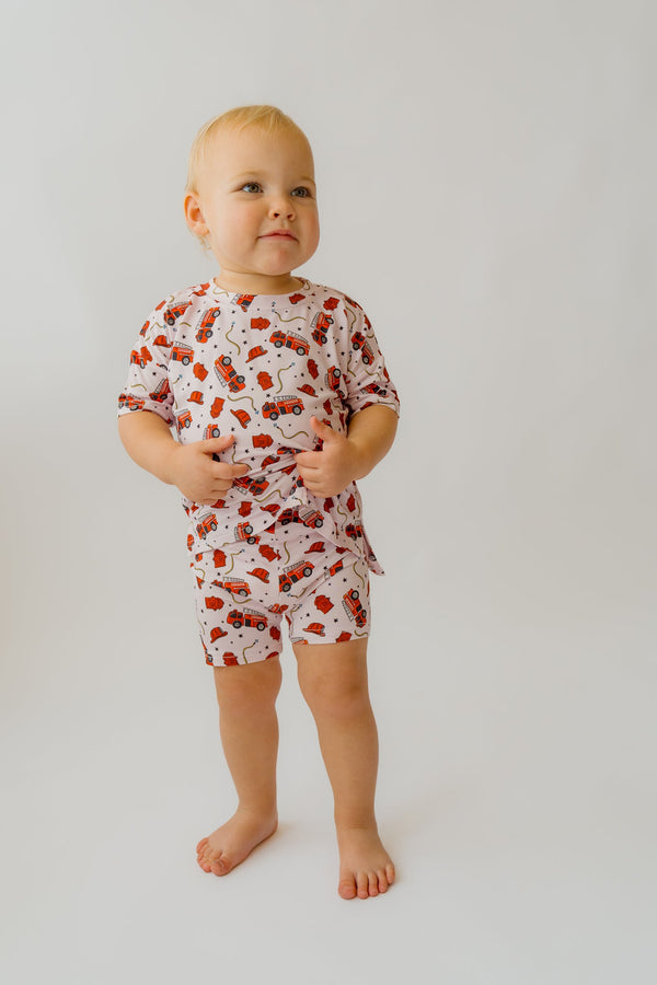 Pink Fire Truck Girl's Casual Day Set