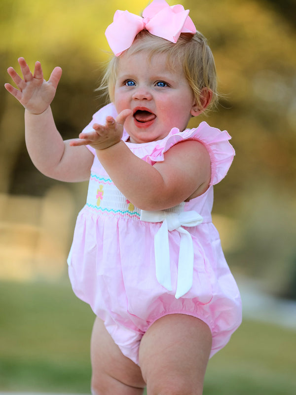 Pink Smocked Church Christ Bishop Christening Romper