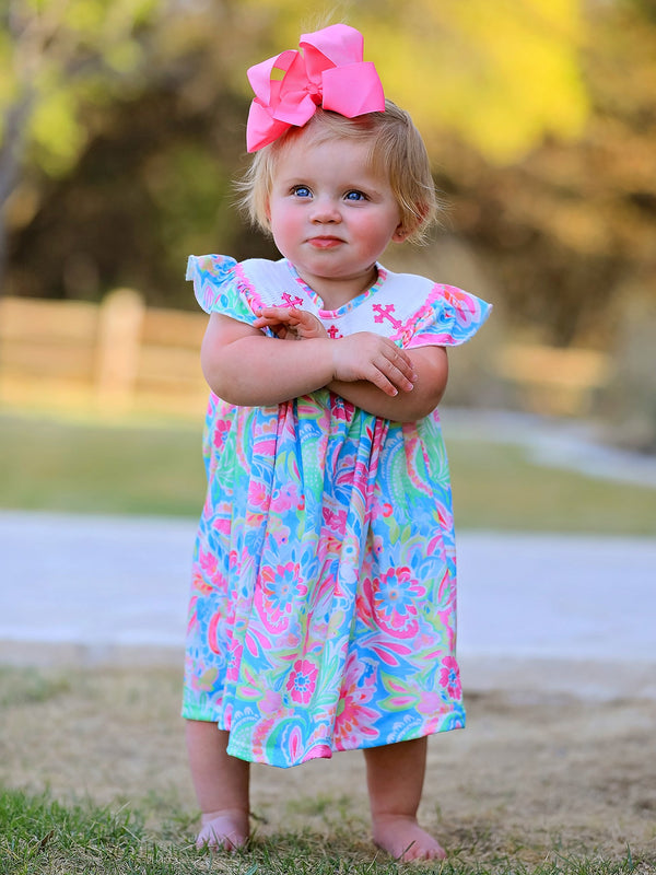 Easter Cross Smocking Embroidery Baby Girl Dress