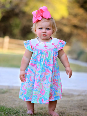 Easter Cross Smocking Embroidery Baby Girl Dress