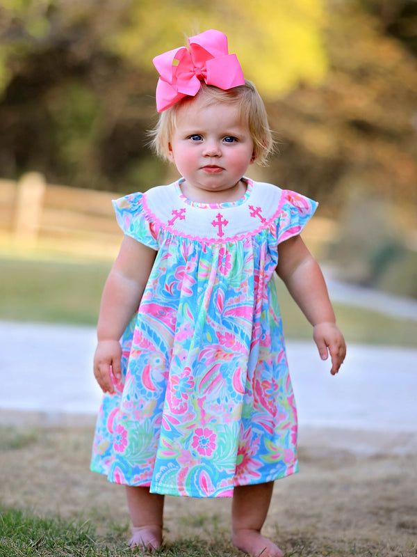Easter Cross Smocking Embroidery Baby Girl Dress