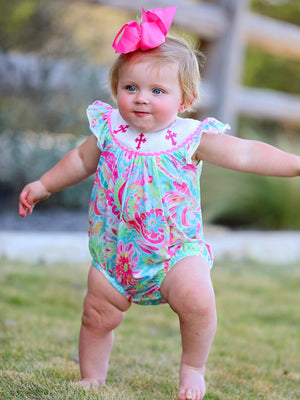 Easter Cross Smocking Embroidery Baby Girl Romper - adorable and festive outfit for your little one.