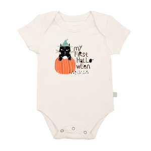 "Graphic bodysuit for babies: My First Halloween Cat short sleeve onesie."
