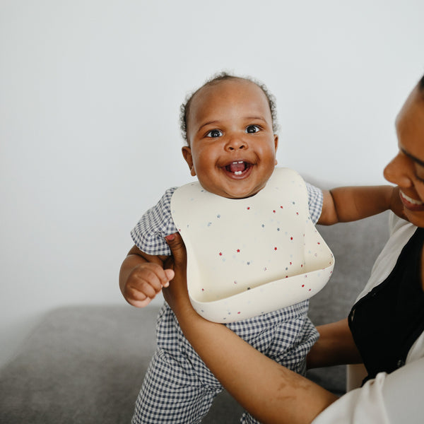 Mushie Silicone Baby Bib Adjustable Neck Strap Deep Pocket