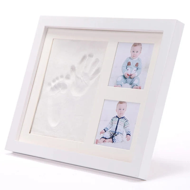 Wooden frame with DIY kit for souvenir footprints in clay