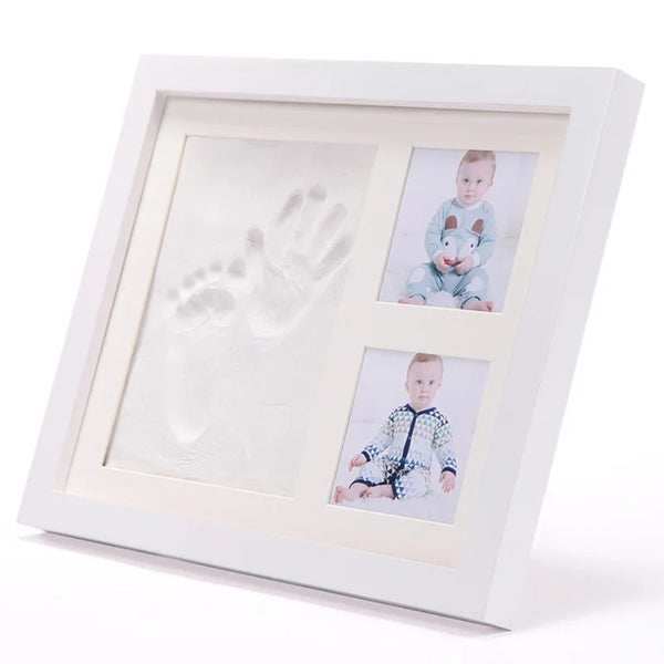 Wooden frame with DIY kit for souvenir footprints in clay