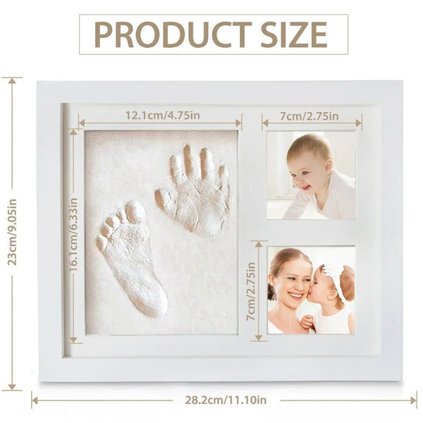 Wooden frame with DIY kit for souvenir footprints in clay