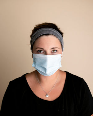 Heather Gray Savior Headbands With Buttons for Masks