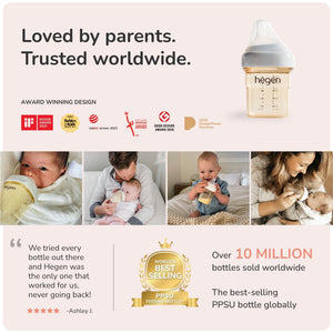 Hegen PPSU Anti-Colic Baby Bottle - 3 to 6 Months - 240ml/8oz - 2-Pack - White