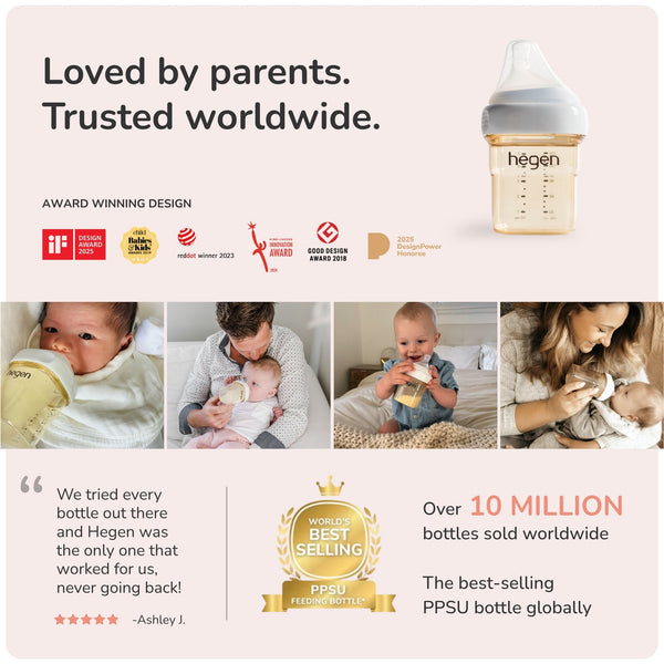 Hegen PPSU Anti-Colic Baby Bottle - 3 to 6 Months - 240ml/8oz - 2-Pack - White