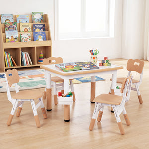 Height Adjustable  Kids Table and 4 Chairs Set with Graffiti Desktop and 2 Storage Baskets