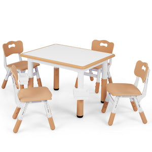 Height Adjustable  Kids Table and 4 Chairs Set with Graffiti Desktop and 2 Storage Baskets