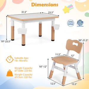 Height Adjustable  Kids Table and 4 Chairs Set with Graffiti Desktop and 2 Storage Baskets
