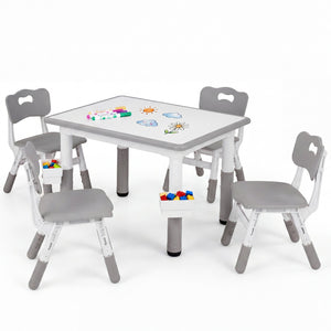 Kids Table and 4 Chairs Set with Adjustable Height
