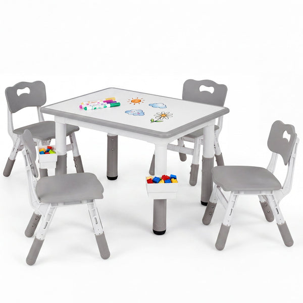 Kids Table and 4 Chairs Set with Adjustable Height