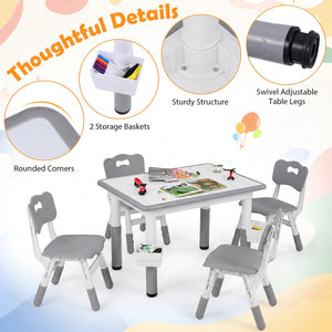 Height Adjustable  Kids Table and 4 Chairs Set with Graffiti Desktop and 2 Storage Baskets