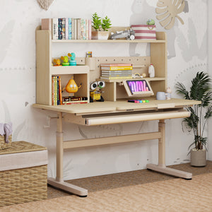 Height Adjustable Writing Table with Tilt Desktop and Retractable Book Stand-Yellow