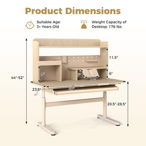 Height Adjustable Writing Table with Tilt Desktop and Retractable Book Stand-Yellow