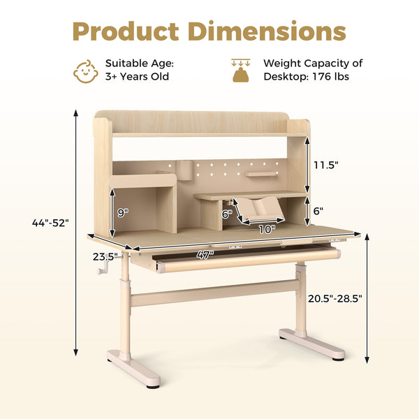 Height Adjustable Writing Table with Tilt Desktop and Retractable Book Stand-Yellow