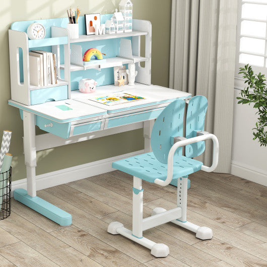 Height-adjustable Kid's Study Chair with Double Back Support and Breathable Seat for 3+ Years Old-Blue