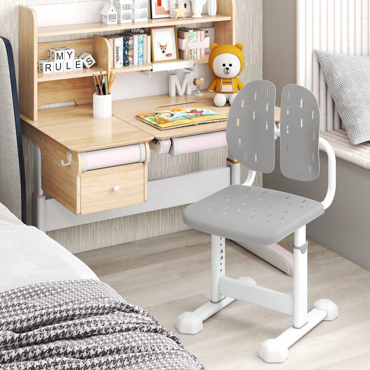 Height-adjustable gray kid's study chair with double back support for ages 3+ - perfect for comfort and posture.