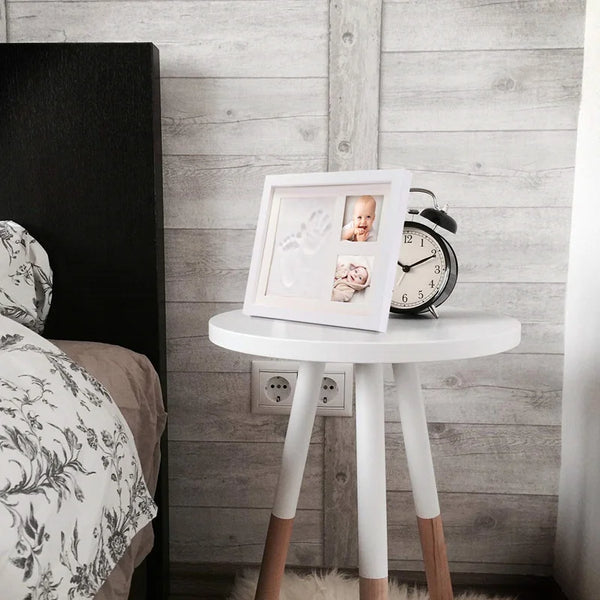 Wooden frame with DIY kit for souvenir footprints in clay