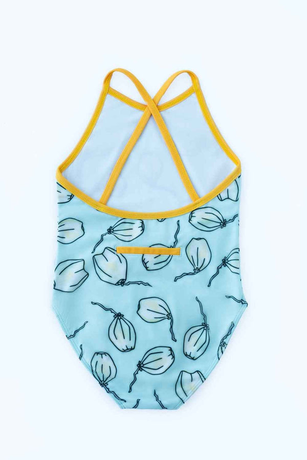 Amelia Full Piece Suit in Coconut for babies, stylish one-piece swimwear, angle view showcasing design and fit.