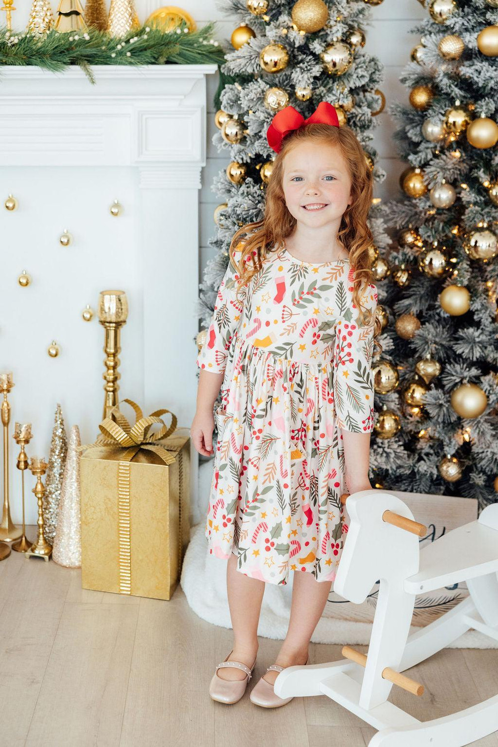 Holly Jolly Christmas 3/4 Sleeve Pocket Twirl Dress