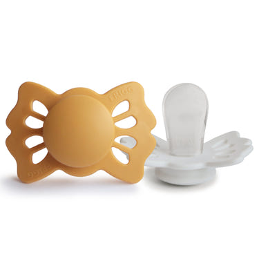 FRIGG Lucky Symmetrical Silicone Pacifier 2-Pack for babies 0-6 months, featuring soft, safe, and stylish designs.