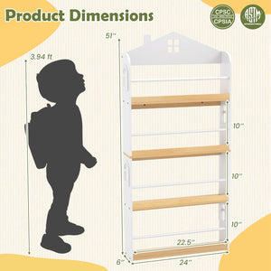 White house-shaped kids bookshelf with anti-falling baffles, perfect storage solution for children's books and toys.