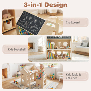 House-shaped Wooden Activity Kids Table Chair Set-Natural