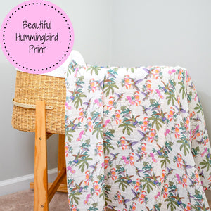 LollyBanks Muslin Swaddle Blankets, 100% Cotton Baby Blanket, 47"x 47" Newborn Swaddle Blanket, (Hummingbird Pattern)