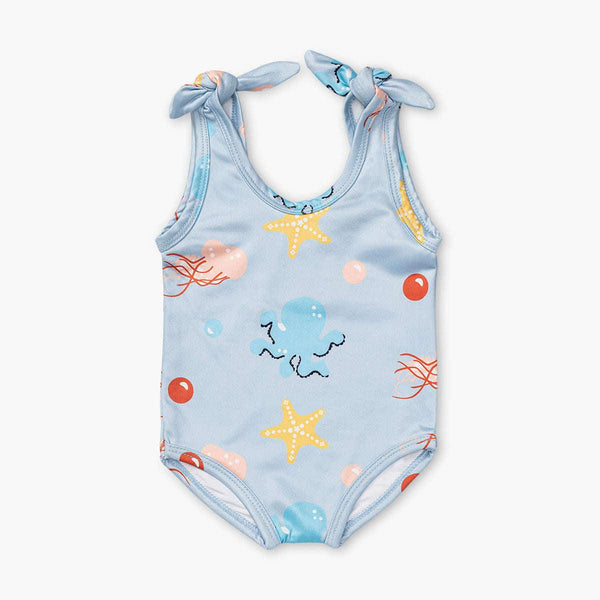 Tie Swimsuit One-Piece - Under the Sea on Light Blue