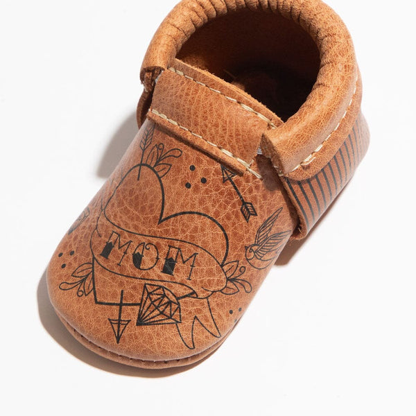 "I Heart Mom City Baby Shoe in Angle 2 view, stylish and comfortable city mocc for infants."
