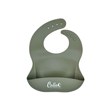Silicone Catch All Bib for babies, featuring a spill-catching pocket and adjustable neck for easy feeding.
