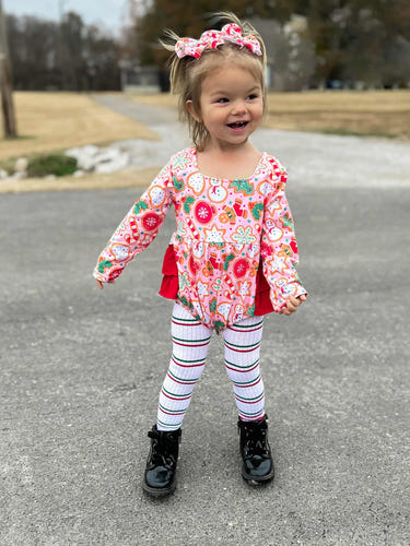 Christmas cookies ruffle romper for babies, perfect festive outfit for holiday celebrations.